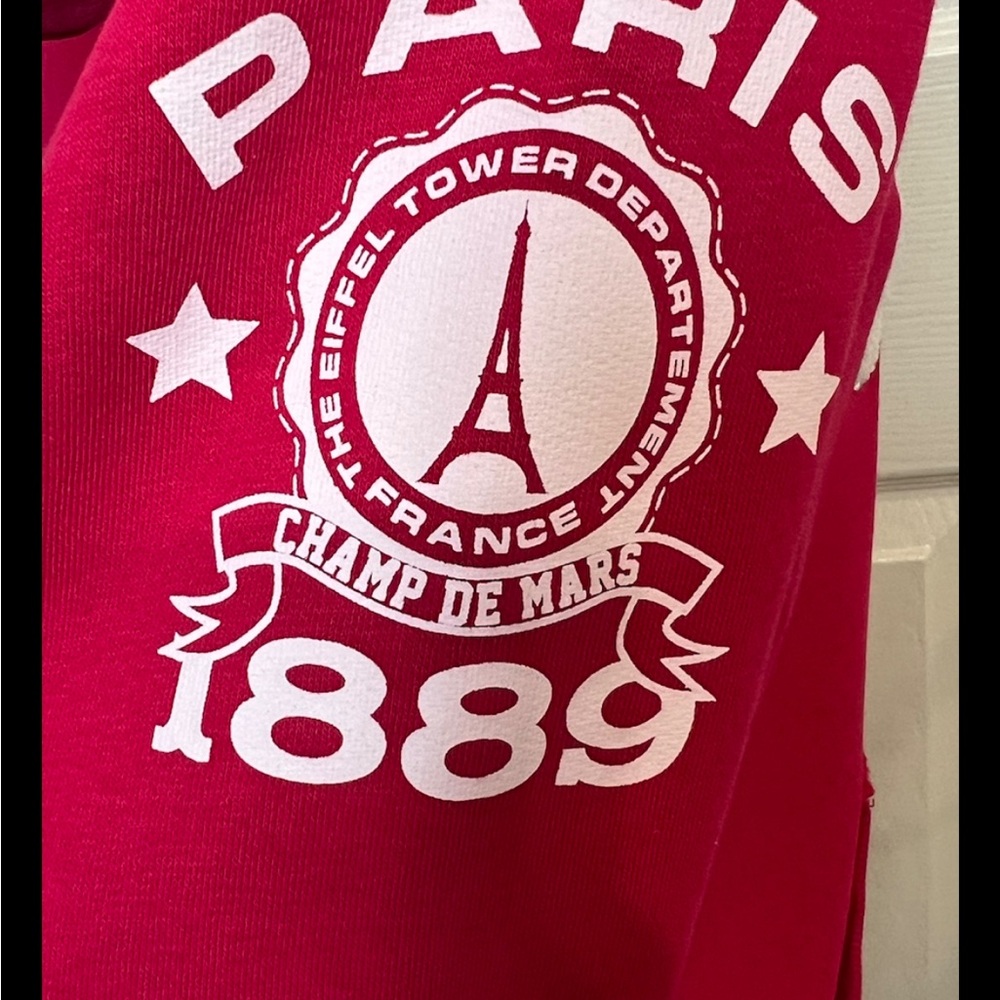 PARIS PRODUCT ORIGINAL Sweatshirt Hoodie Red White Full Zip Pouch Pockets - Picture 7 of 9